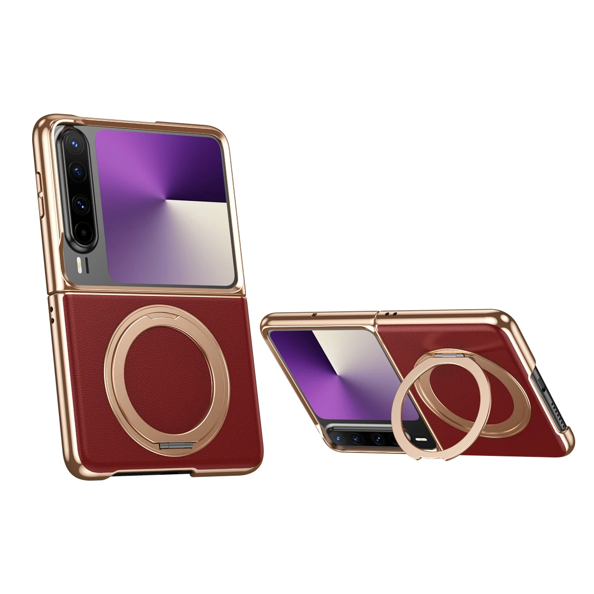 

ПК Покрытие 360° ° Вращающийся кронштейн, задняя крышка из натуральной кожи для Huawei Pura X, противоударный чехол для телефона с магнитной беспроводной зарядкой