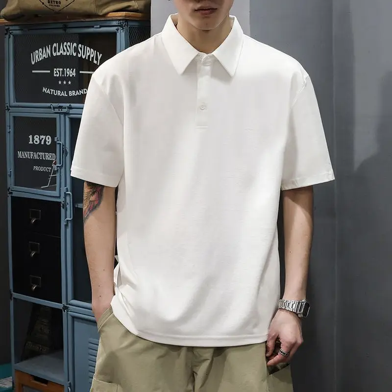 Men's 260G Cotton Polo Shirt Summer Short Sleeve Loose Casual Basic T-Shirt 2-Pack Tops