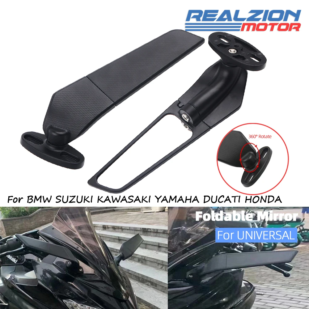 REALZION Motorcycle Mirror For Honda CBR600RR Ducati Suzuki Kawasaki Yamaha Modified Wind Adjustable Rotating Rearview Mirrors