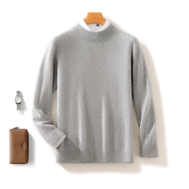 

Fall/Winter New Semi-high Collar Loose Cashmere Sweater Men's Long Sleeve Loose Sweater Solid Color Wool Knitted Bottom Sweater