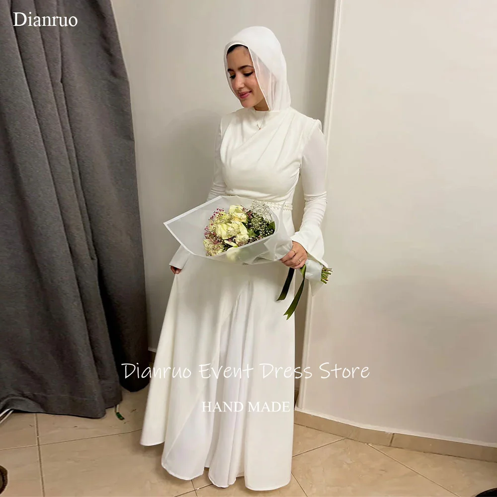 

Dianruo Exquisite A Line Wedding Dress Romantic High Neck Vestidos De Novia Muslim Long Sleeves Arabic Bridal Gown Customized