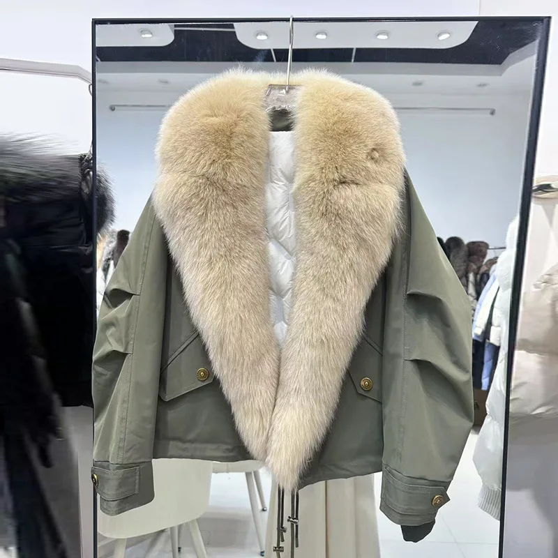 New Fashion Lady Winter Parkas Elegant Fox Fur Overcoat Zip Liner Warm Jacket Women Coats 2025 Outerwear Parka Street wear