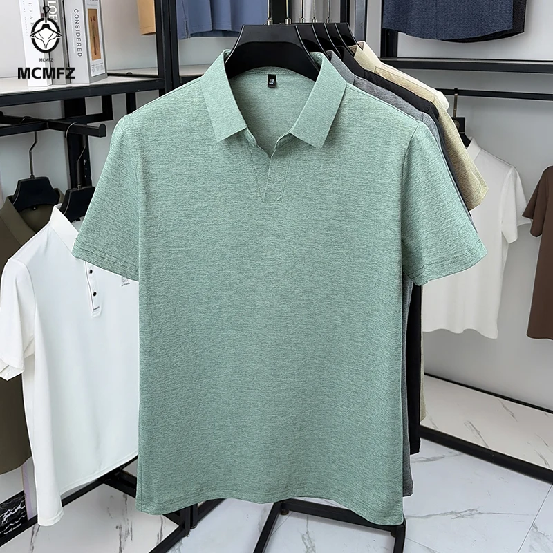 Polo en maille mélangée Cool Touch pour homme, col en V, extensible, respirant, anti-transpiration, pour la conduite, la marche, vêtement de base pour tous les jours