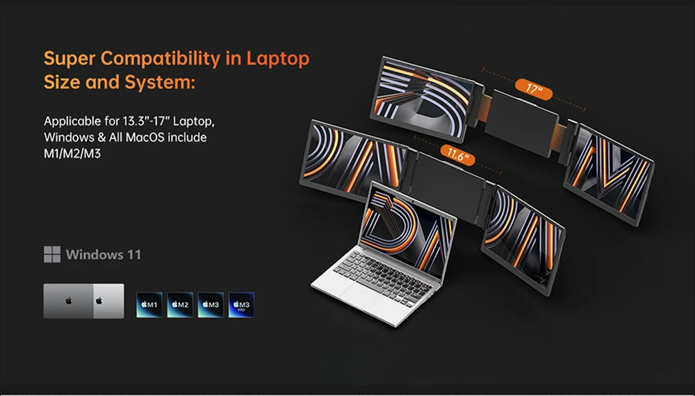 13 14 Inch PC Dual Screen LCD Computer 3 Display Portable Foldable Laptop Monitor Extender Triple Screen Office Gaming Monitor