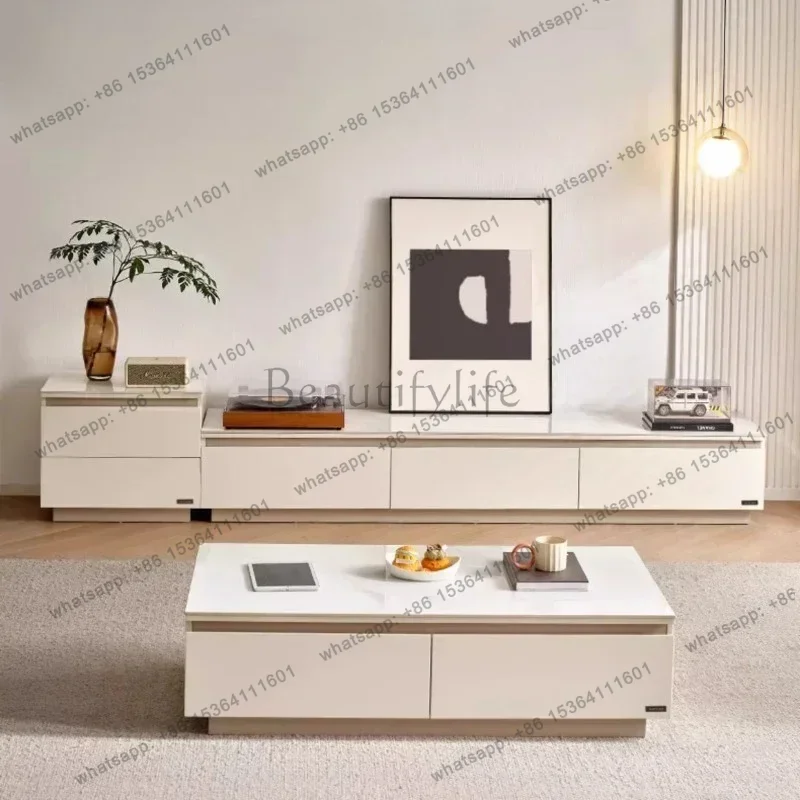 YJ Home Living Room Furniture Corner Tables Cream Style Rock Slab Countertop 120cm Coffee Tables 200cm Tv Stand 56cm Side Table