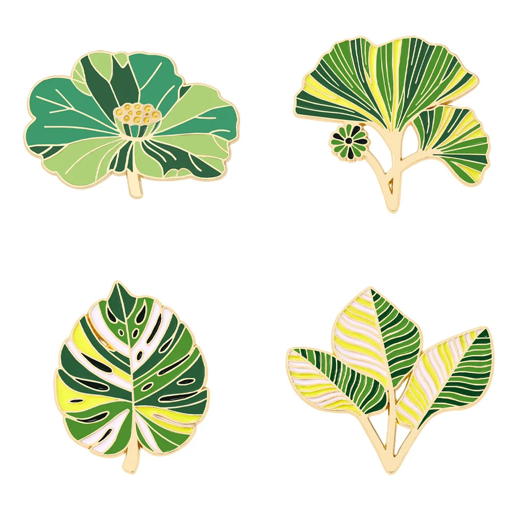 Forest-Style Enamel Brooch Green Plant Leaf Ginkgo Turtleback Bamboo Badge Men Women Clothing Hat Lapel Pins Fashion Jewelry