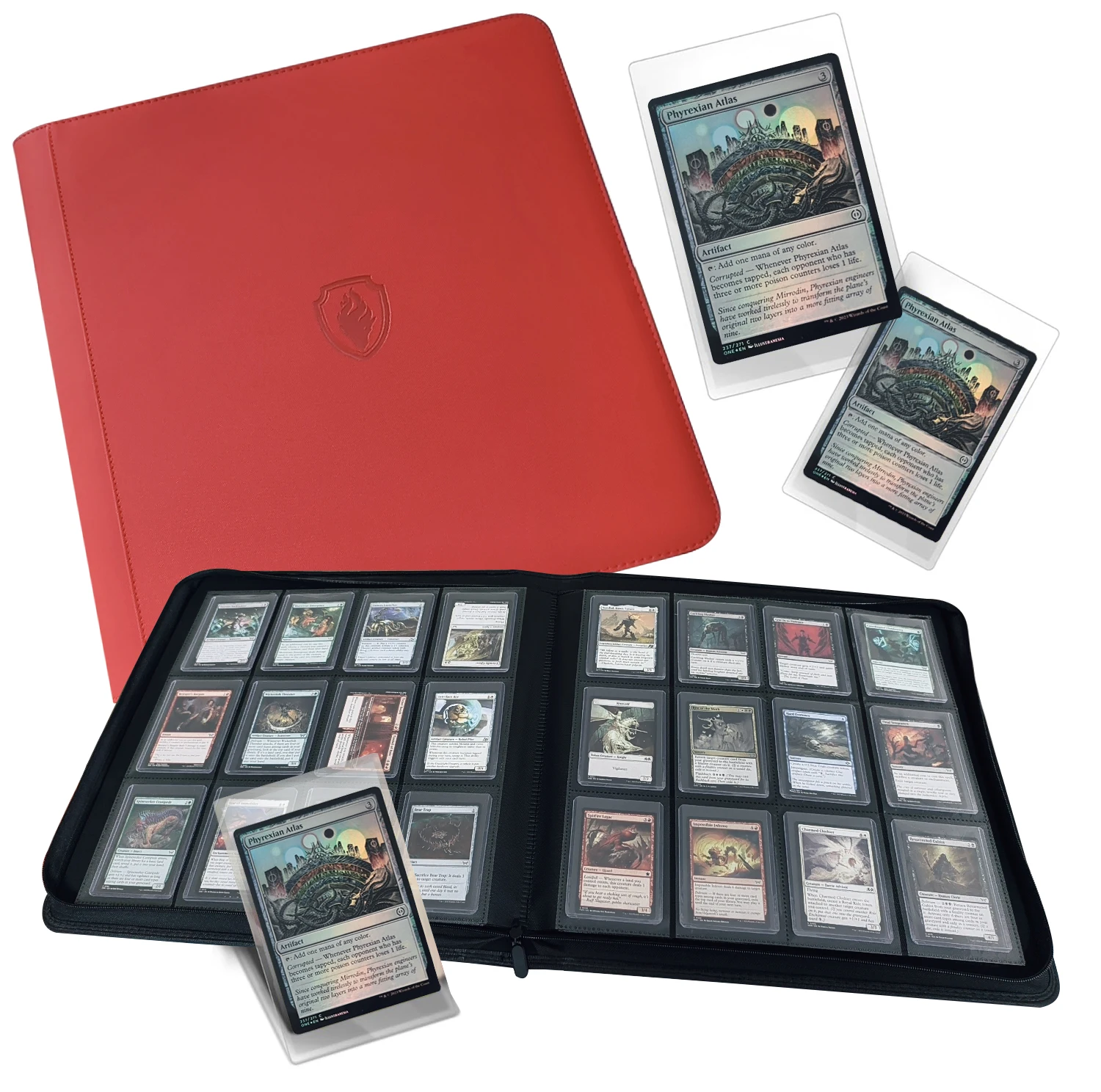 Houdt 384-toploader vast |   12 zakken |   Ringloze dubbelzijdige zakken |    Premium Top Loader Binder voor ruilkaarten