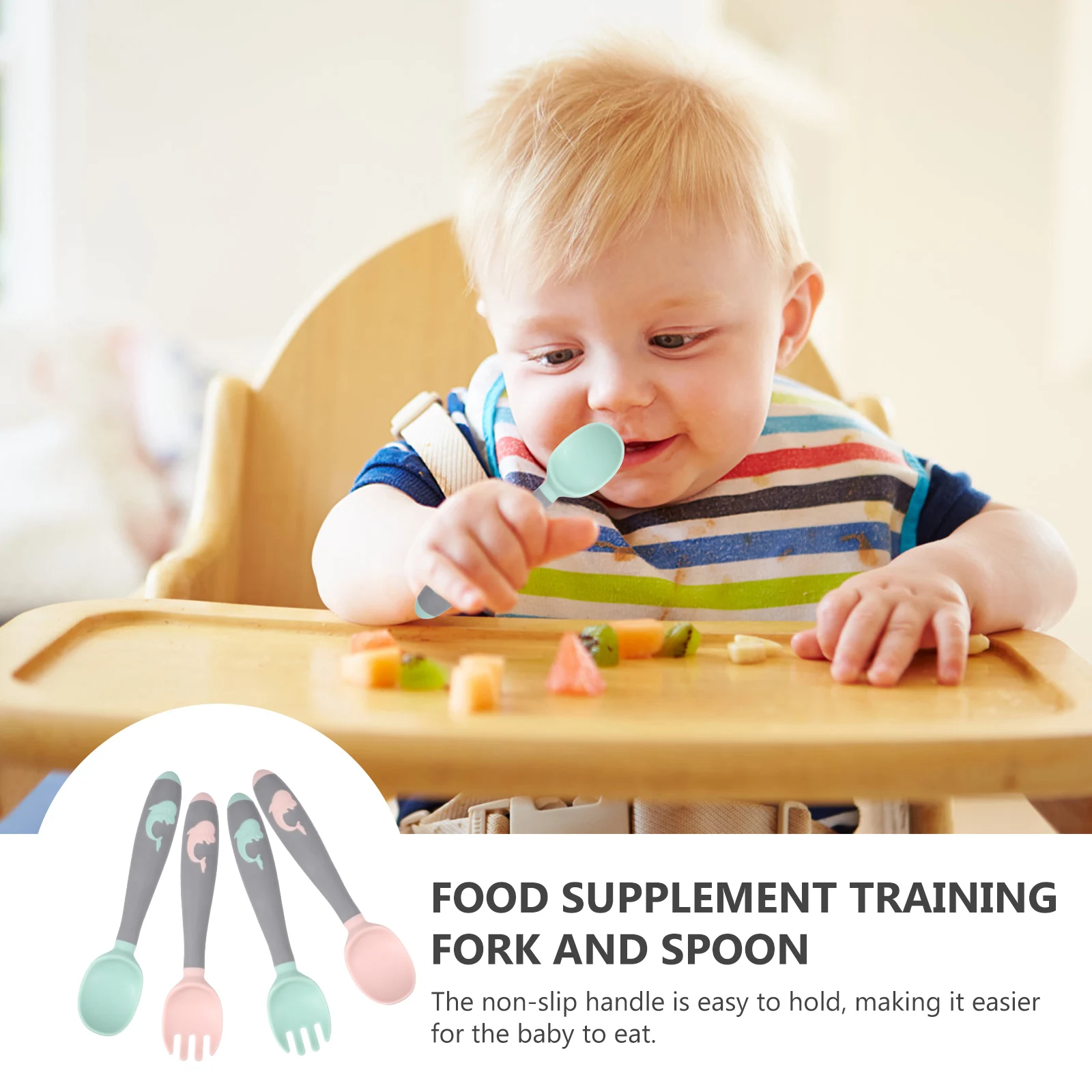 

2 set Baby Feeding Spoon Fork Set Durable Safe Training Cutlery Lightweight AntiSlip Newborn Toddler Dining Accessories