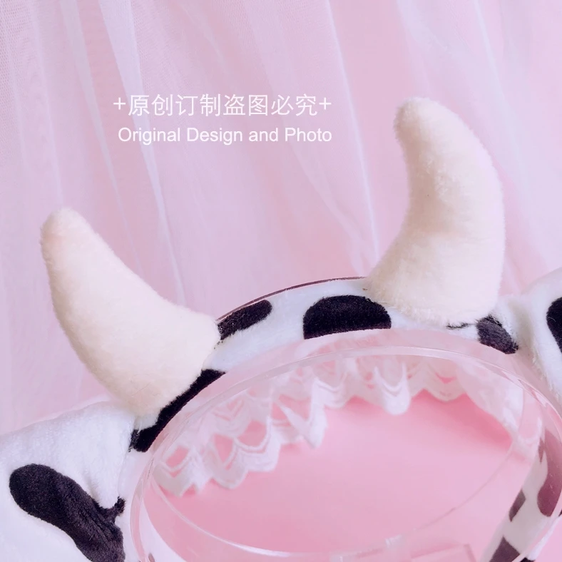 Lolita headband horn hand-made spotted cute sweet girl plush bell KC cow headband animal ear headwear accessories