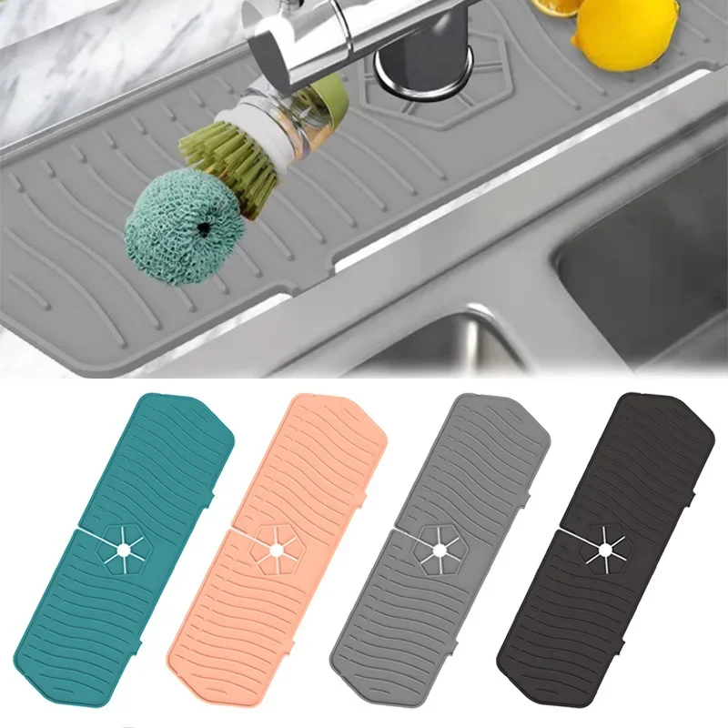 

Kitchen Faucet Splash Pad Silicone Sink Faucet Splash Guard Mat Sponge Drain Rack Countertop Protector for Bath Kitchen Gadgets