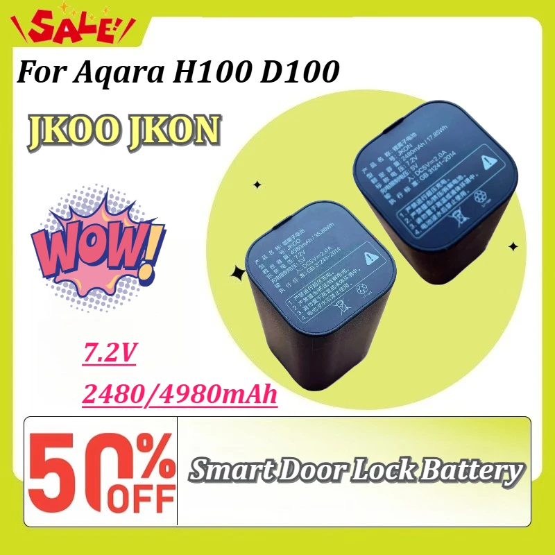 

7.2V 2480mAh 4980mAh JKON JKOO Rechargeable Battery Replacement for Aqara D100 H100 Smart Fingerprint Door Lock Spare Accessory