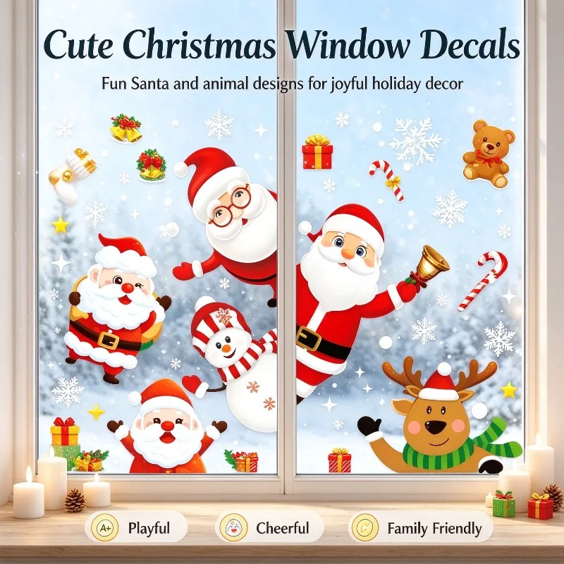 Reusable Christmas Window Stickers Static Adsorption No Residue Home Xmas Holiday Decor Waterproof Translucent Festive Ornament
