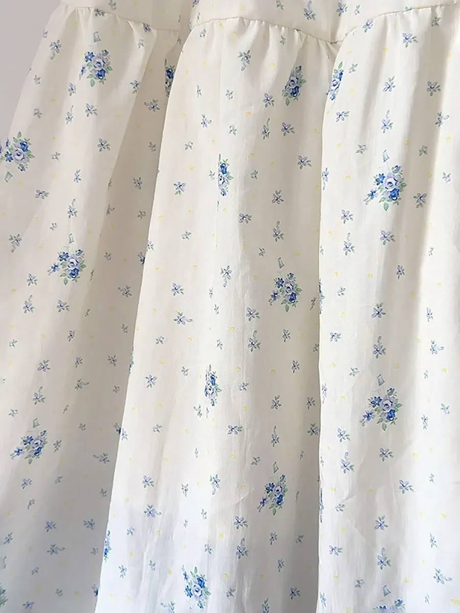 Kawaii Floral Tiered Maxi Skirt | Lace Trim Ruffle Hem | Elastic Waist Cottagecore A-Line Skirt Sweet Girls Elegant Lady Casual