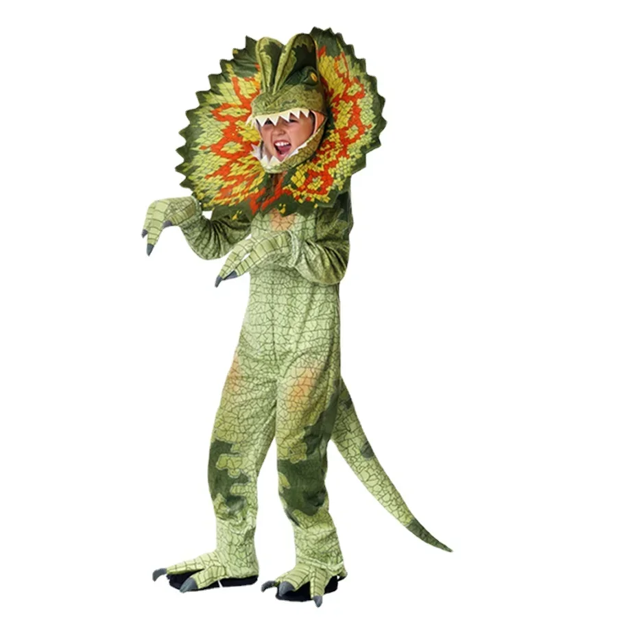 Kids Dinosaurs Costumes Purim Halloween Party Dress Up Boys Girls Animals Role Playing Outfit Dinosaur Jumpsuit Headgear