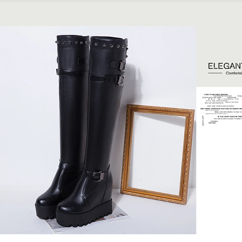 2019 Winter Thick Bottom Height Increasing Over The Knee Boots Women High Heels Platform Shoes Woman Leather Knight Boots WB1504