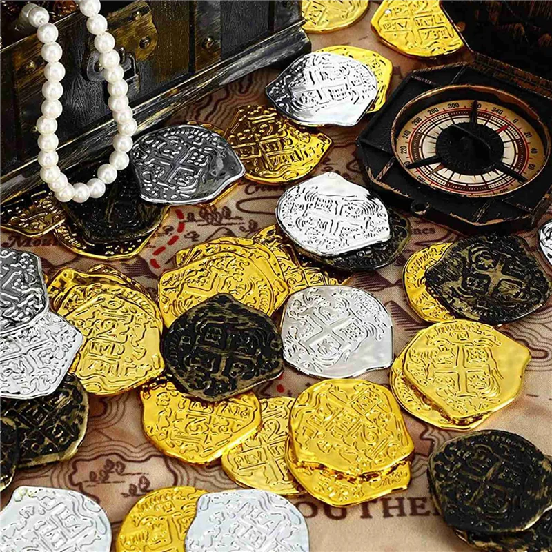 B24C-1200 Uds monedas de oro de plástico monedas de pirata monedas de juego para niños para fiesta de pirata cofre del Tesoro juegos fichas Cosplay