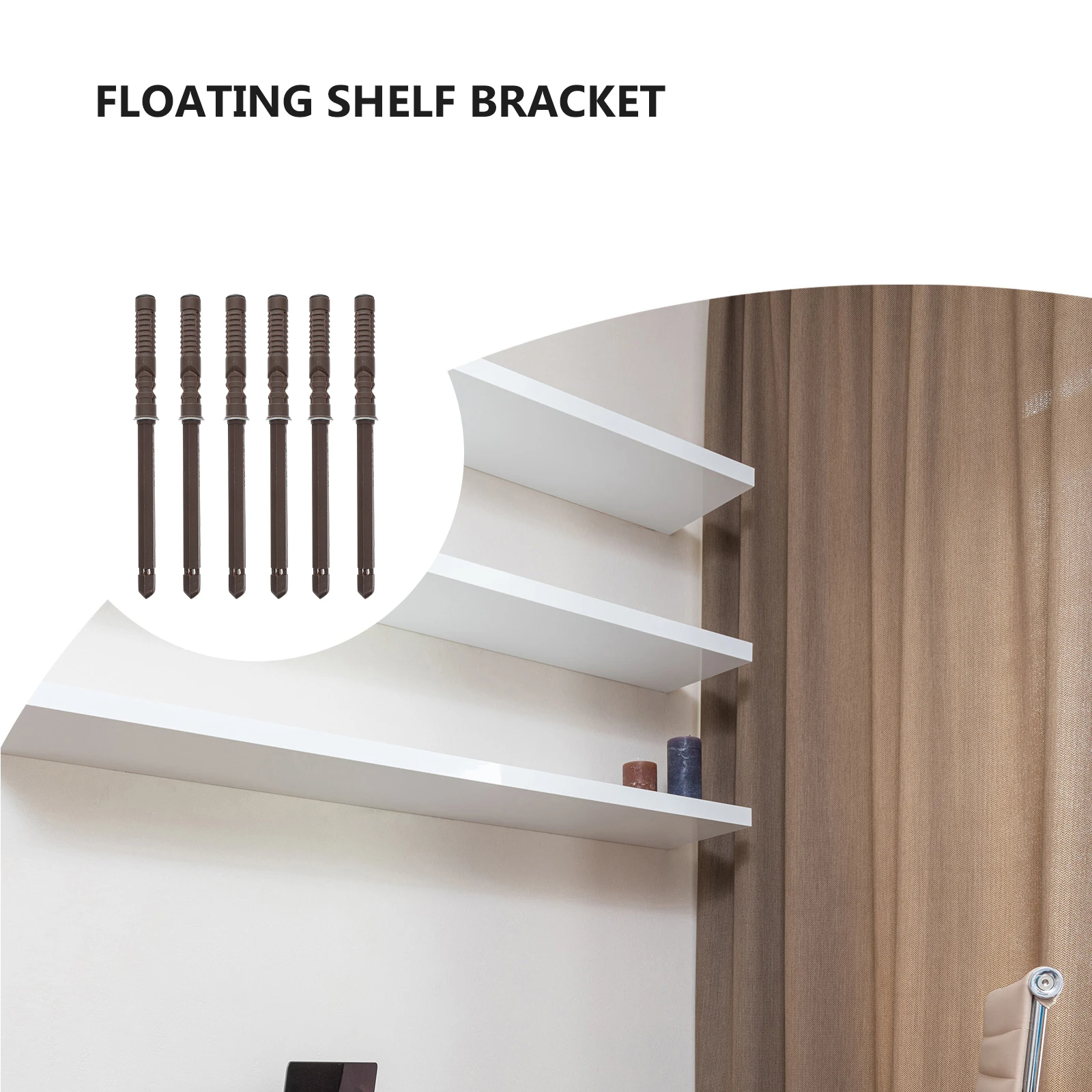 

6Pcs Wall Mount Shelf Bracket Floating Shelf Support Hidden Brackets Heavy Duty Storage Holder for Board Fixation Brown