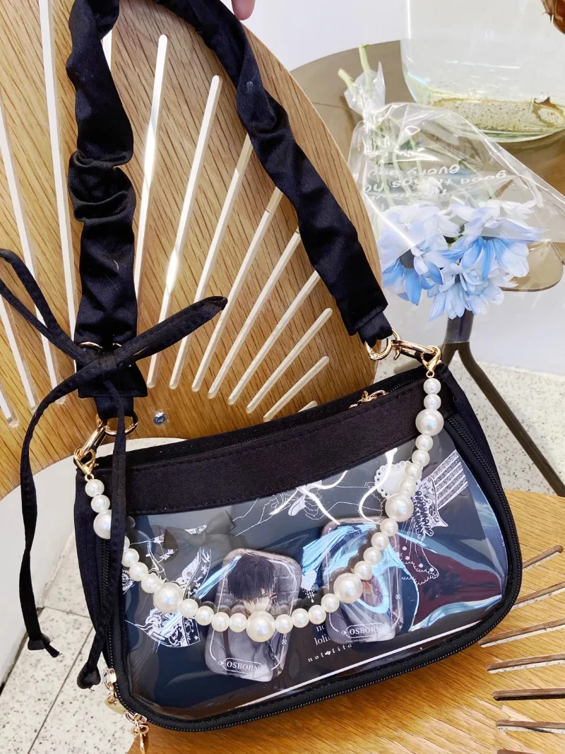 Ita Bag Elegant Satin Underarm Bags for Women Sweet Transparent Totes Bow Female Spring JK Uniform Shoulder Bag Display Bolsas