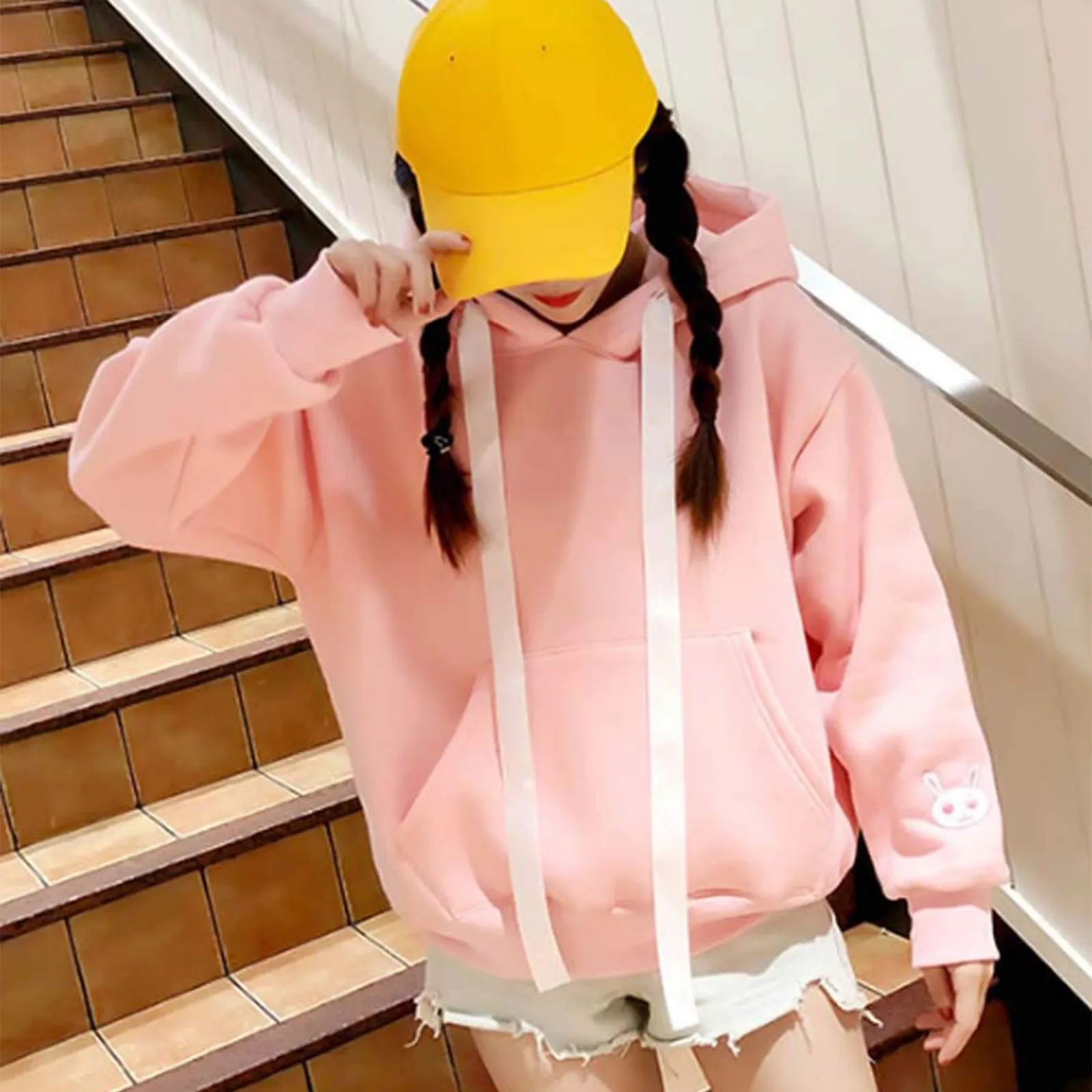 Sudadera con capucha de orejas de conejo Kawaii para mujer, suéter lindo Lolita, sudadera cálida, sudadera holgada informal de gran tamaño, jerséis de conejito, Otoño e Invierno