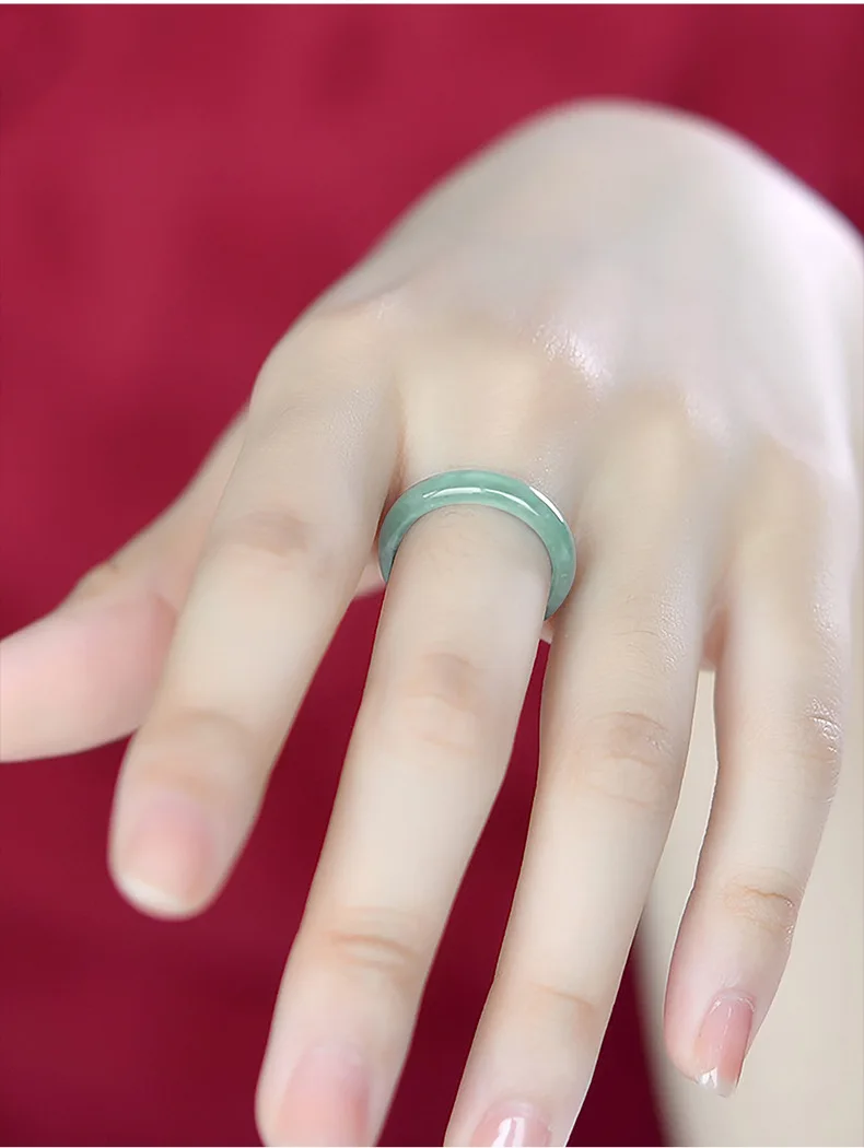 Natural Old Pit A Goods Jade Light Blue Water Ring For Men's Gifts Women's Couple Ring Ice Jadeite Square Jewelry Drop Shipping