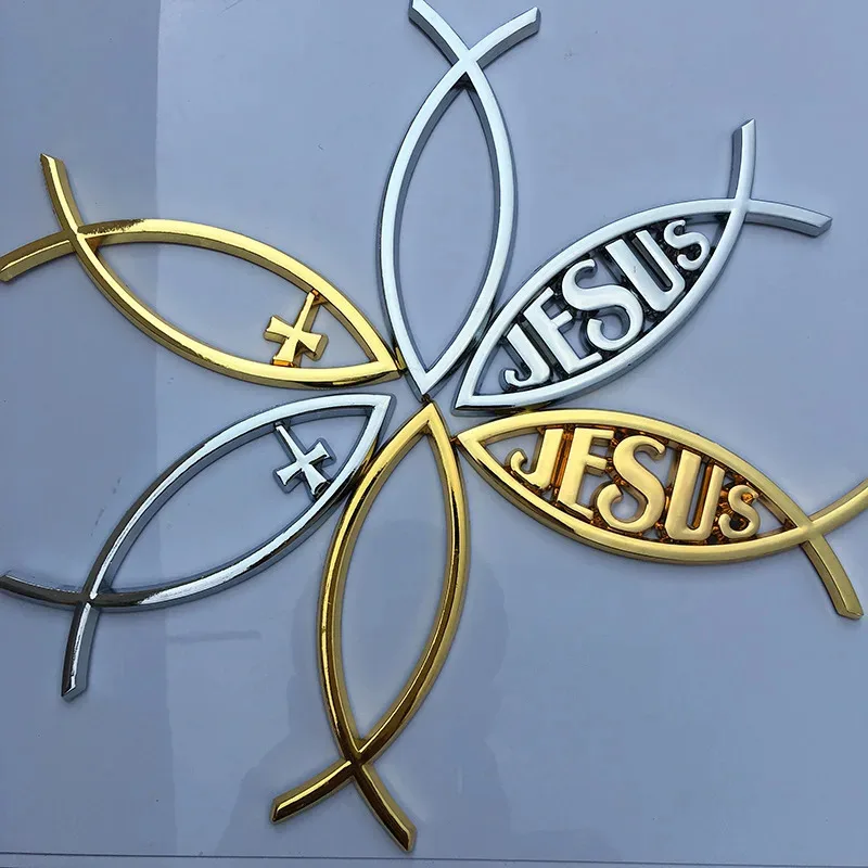 

1PCS 14x4.5cm JESUS Fish Silver chrome Christian crafts ABS Car Sticker PEACE FAITH Emblem 3D Badge Decal Auto Accessories