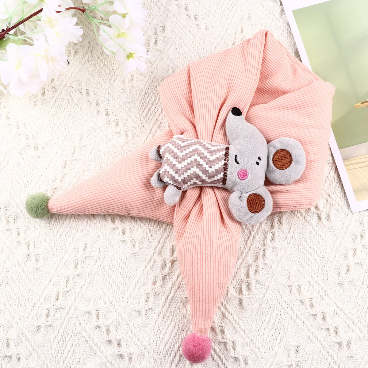 

Scarf Pale Pink Cartoon Little Mouse Design Winter Warm Scarf for Kids Cold Protection Birthday Gift