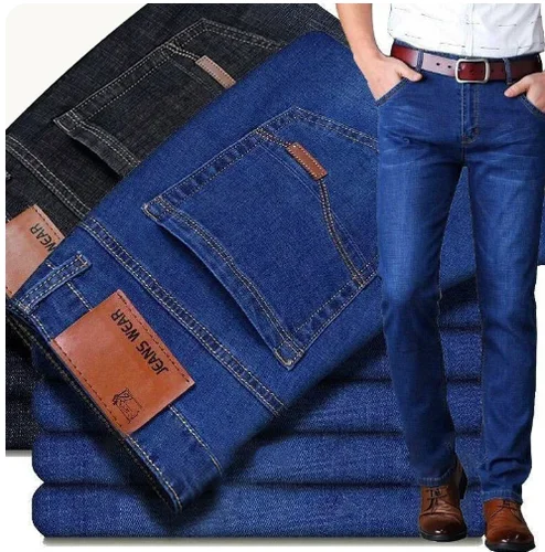 Imagen 1 del producto Pantalones vaqueros informales de negocios suaves y cómodos para hombre, Pantalones rectos ajustados, ropa elástica ligera de lujo a la moda para hombre