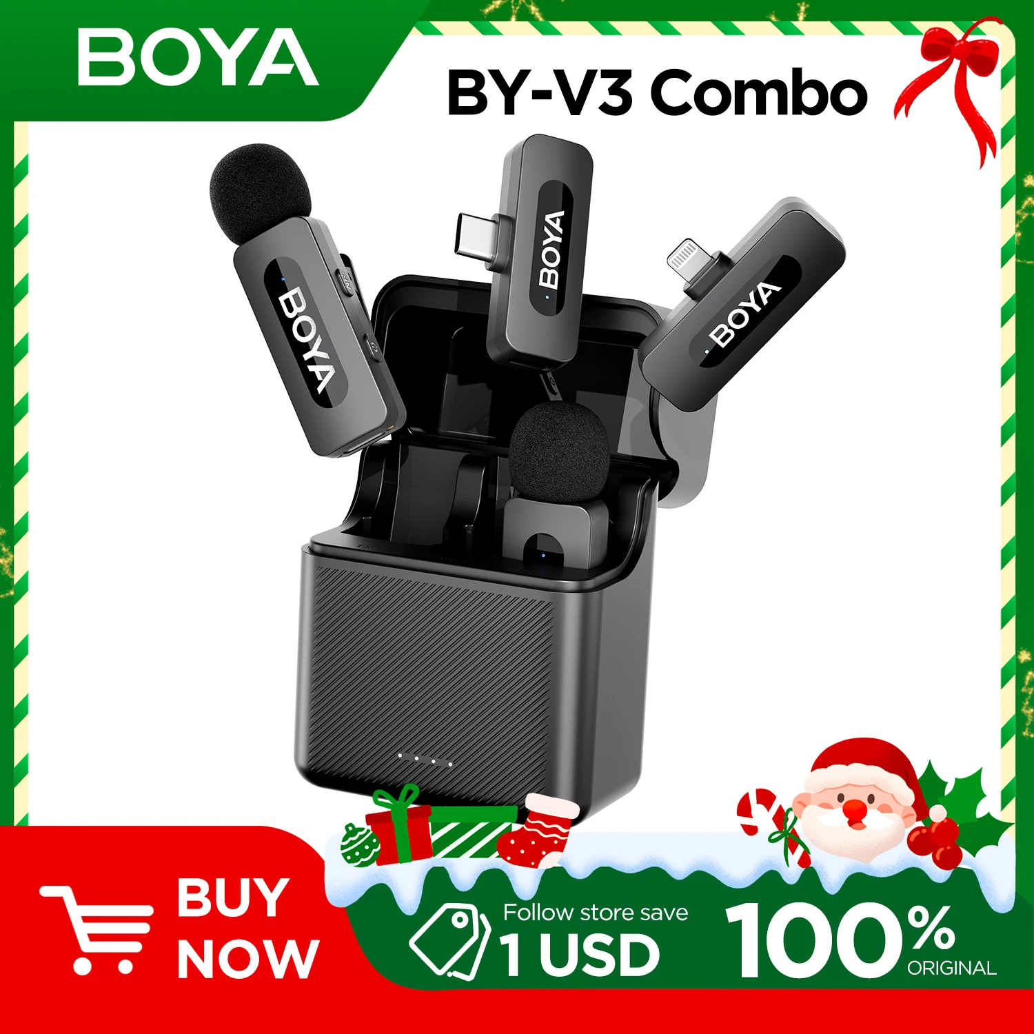 

BOYA V3 Professional Wireless Lavalier Microphone Kit Compatible with Android and DJI Pocket 3 Type-C USB-C livestreaming, vlog