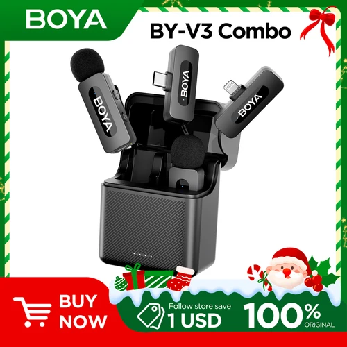 BOYA BY-V3 Mini micrófono inalámbrico de solapa Lavalier para iPhone Android Smartphone PC ordenador transmisión en vivo grabación de Youtube