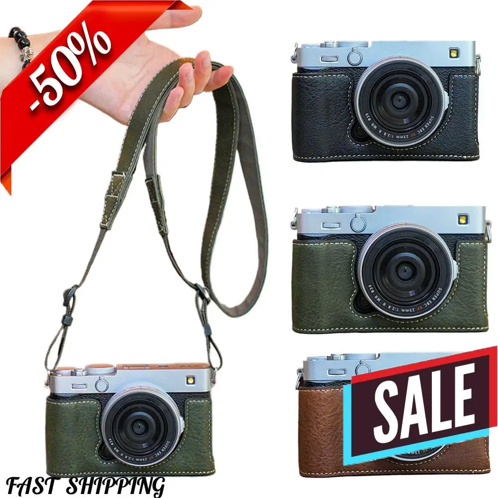 

Handmade Genuine Leather Camera Half Case for Fujifilm X-E5 Case Camera Bag Half-Cover Leather Case with Shoulder Strap