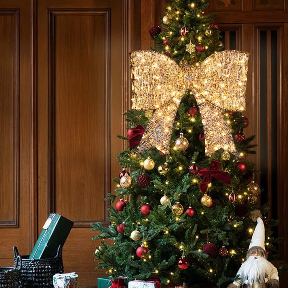 ديكور عطلة عيد الميلاد بعقدة عملاقة مضاءة مسبقًا مقاس 28 بوصة مع ضوء للفناء