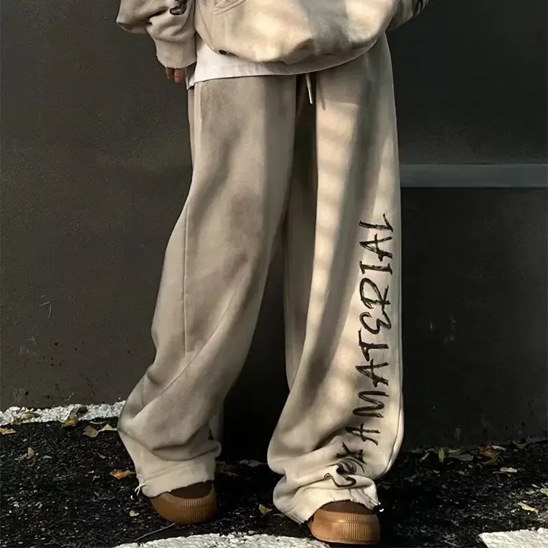 American Retro High Street Hip-hop Men's Wide Leg Pants Autumn Korean Fashion Loose Casual Pants and Hoodie Y2k Streetwear