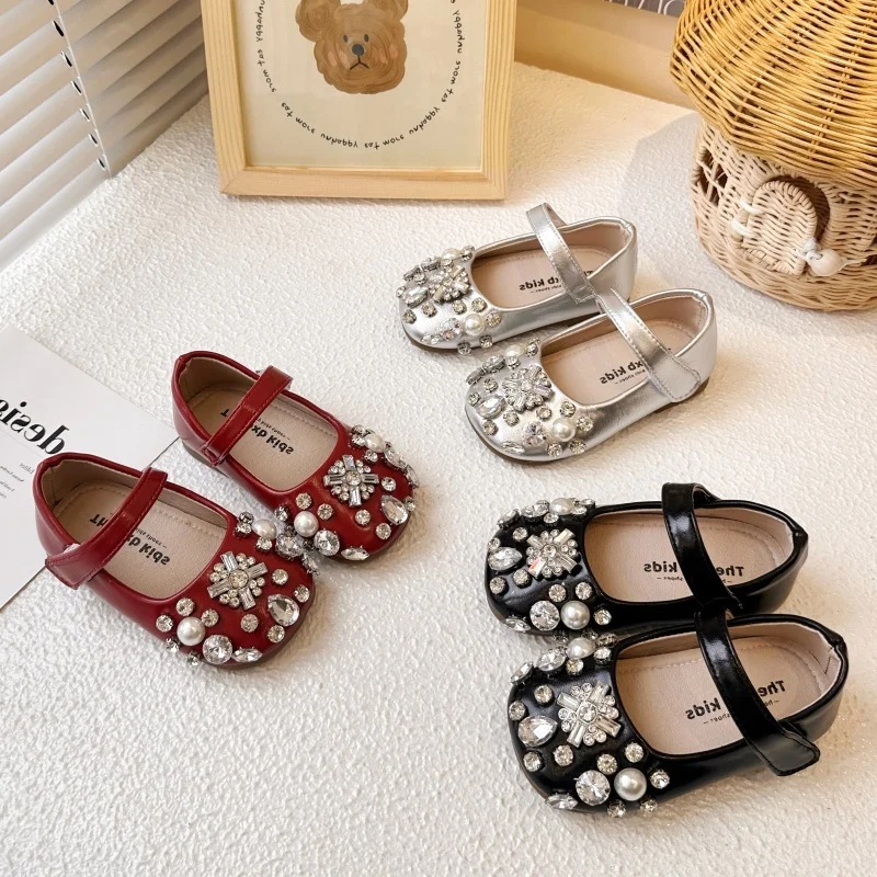 

Kids Princess Leather Shoes Girls 2025 New Autumn Toddler Ballet Flats Wither Shiny Rhinestone Elegant Kids Glitter Party Flats
