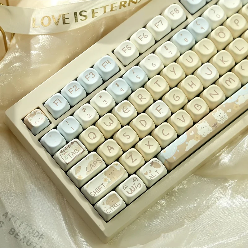 

Колпачки для клавиш Cute Bear PBT MOA Profile Milk Tea DIY Custom Keycap для 60% 65% 75% TKL 96% 98% 100% раскладки Механическая клавиатура MX