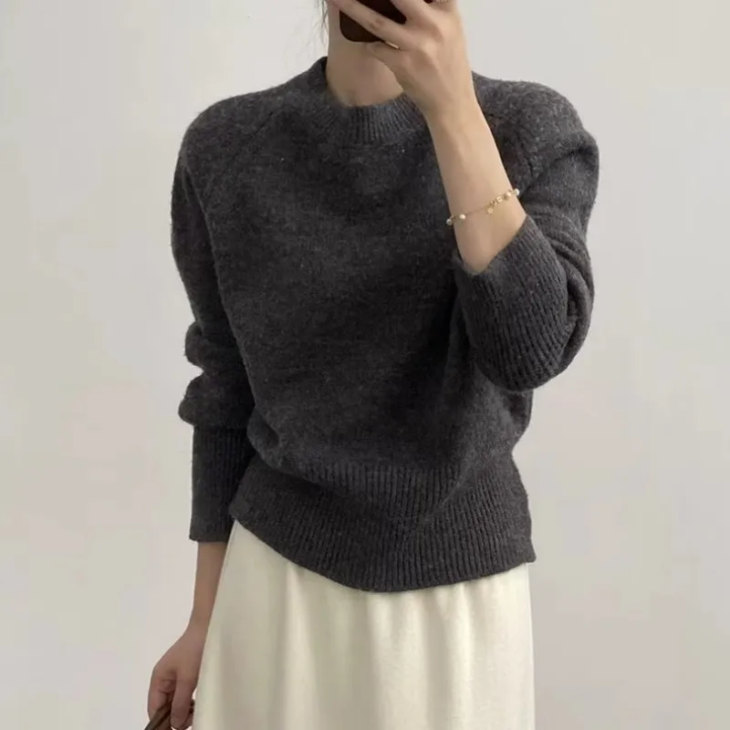 

Новый утолщенный кашемировый свитер с круглым вырезом для женщин, свободный пуловер, свитер, осенне-зимний шерстяной вязаный свитер в 2025 году