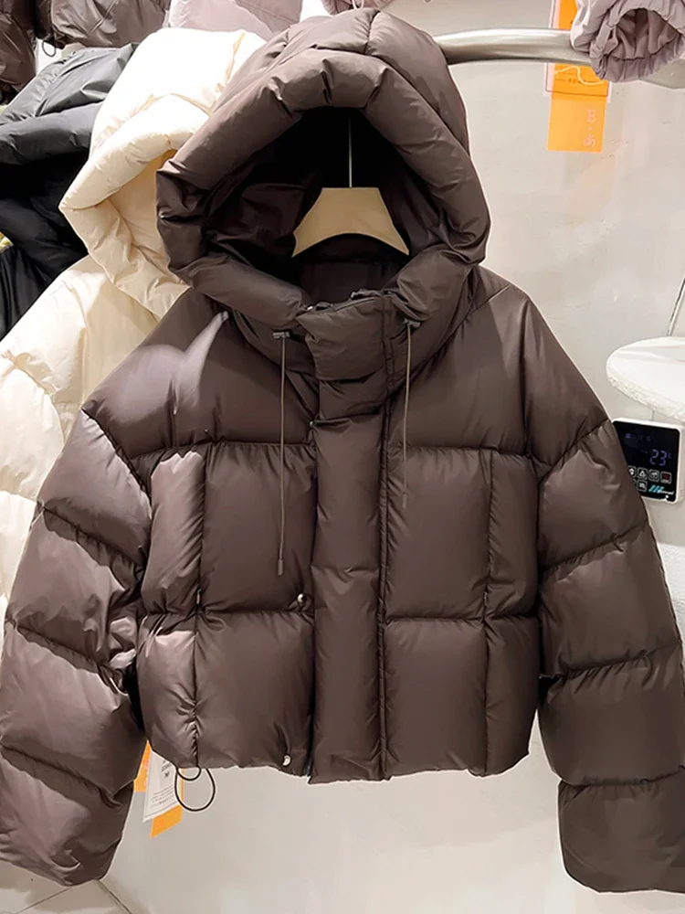 Women Brown Jacket Parkas Warm Thicken Long Sleeve Padded Coat Fashion Turtleneck Overcoat Streetwear 2000s Clothes Winter