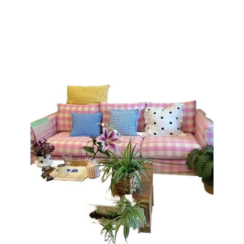 

French retro homestay, fabric sofa, small apartment, living room, bedroom, pastoral detachable and washable, leisure cotton
