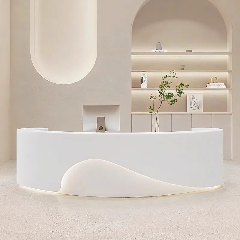 Mostradores de recepción de ordenador estéticos, armario con cajones blancos, escritorios de recepción elegantes, diseño boutiqu