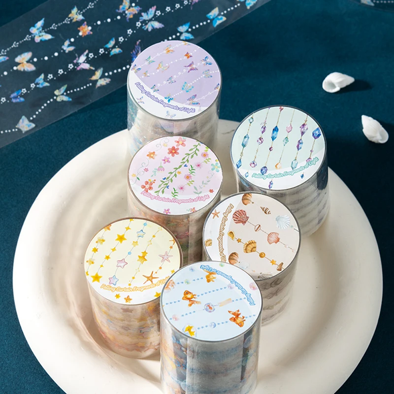 

Mr. Paper 3 Rolls PET Washi Tape Beaded Curtain Theme Clear Star Floral Gem Stickers for Scrapbooking Journal DIY Decoration