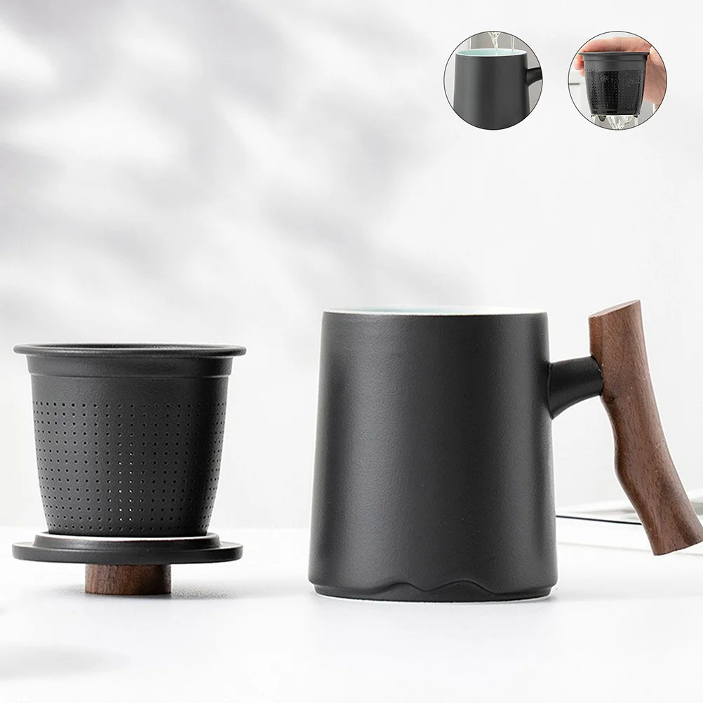 

Sophisticated Ceramic Teacup Wooden Handle Built-in Strainer Large Capacity Elegant Design Various Occasions Gift