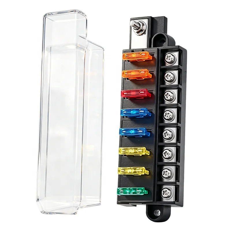 Blade Panel Mount ATO / ATC Car Boat Fuse Block Cover Fuses Holder Circuit Breaker for RV Marine 12V 8 Way
