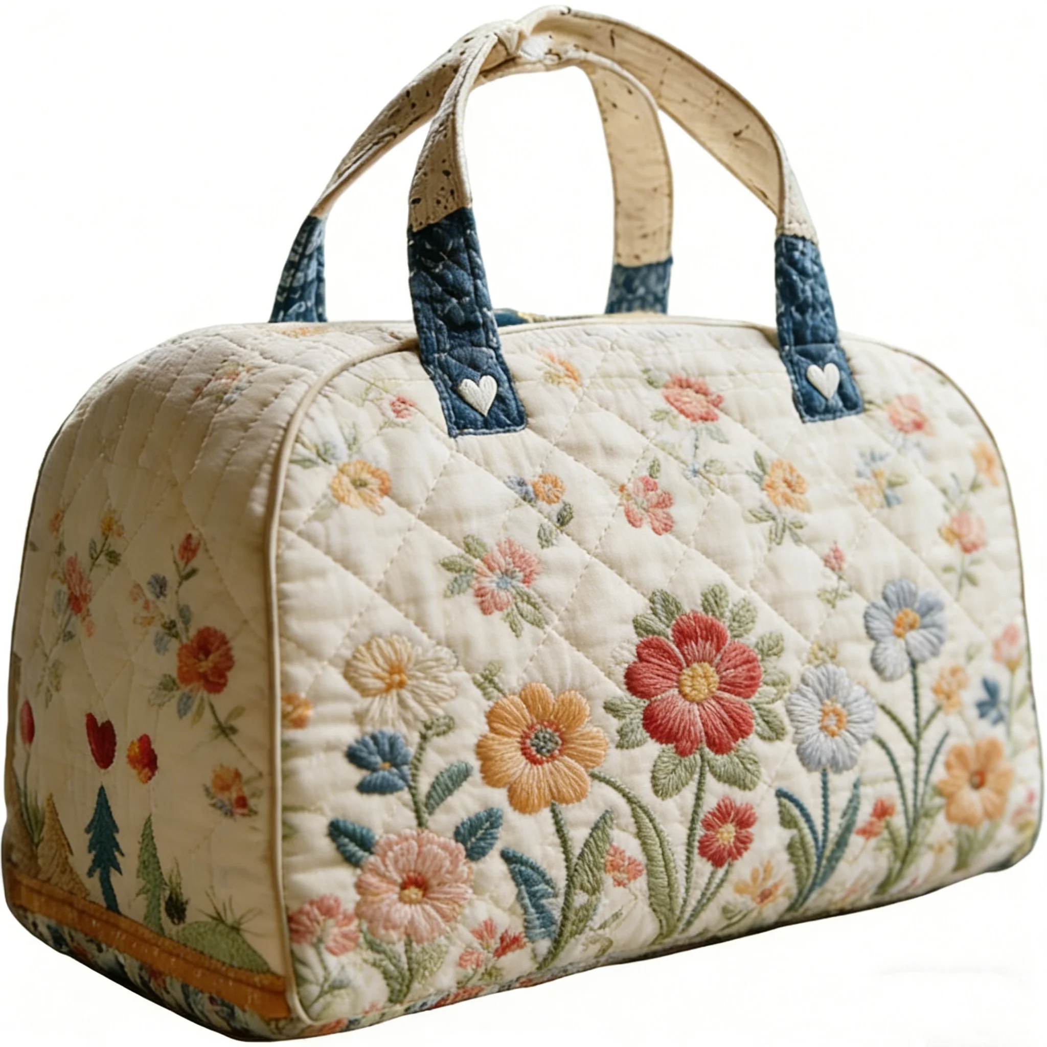 

Retro Camping Trailer Quilted Duffle Bag Colorful Pine Tree Exquisite Travel Tote Men Women Handbag Floral Weekender Bag