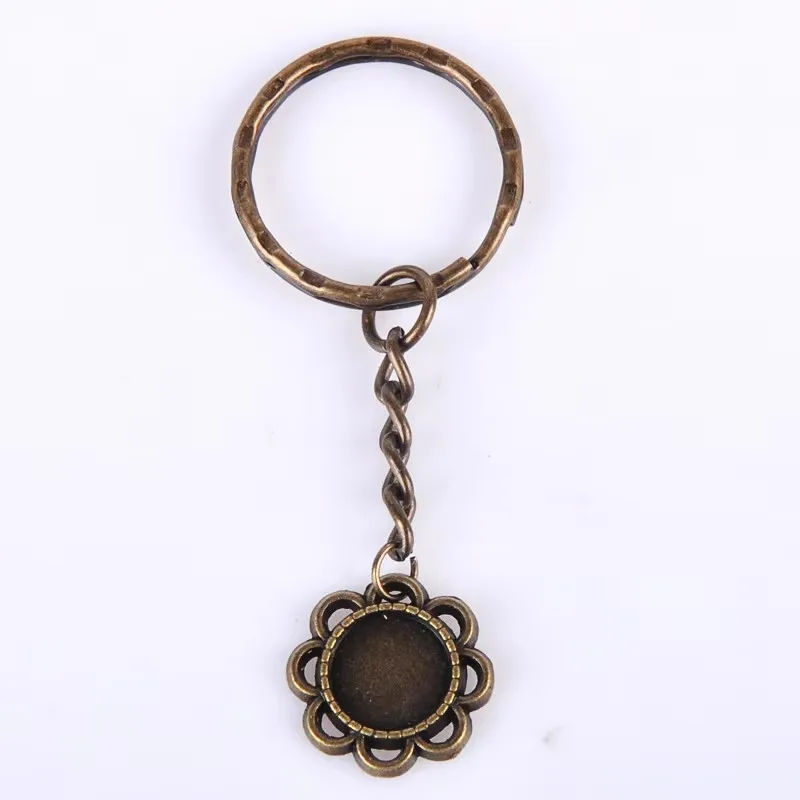 Fit 10Mm Bronze Color Round Blank Keychain Split Key Ring Setting Vintage Cabochon Key Chain Base Tray Bezel Diy Jewelry Making