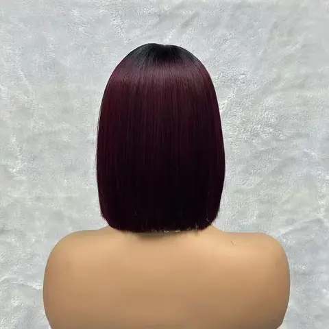 99J 버건디 짧은 밥 인모 가발, 버진 브라질 본 스트레이트 밥 헤어 가발, 2x6 레이스 클로저 가발, 아기 머리를 가진 여성용