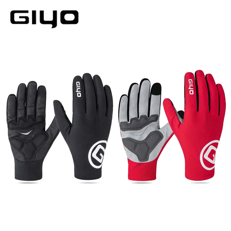 GIYO Cycling Winter Gloves For Road Mountain Bike Touch Screen Gloves Long Finger Thickened Cycling Equipment Red Black Color