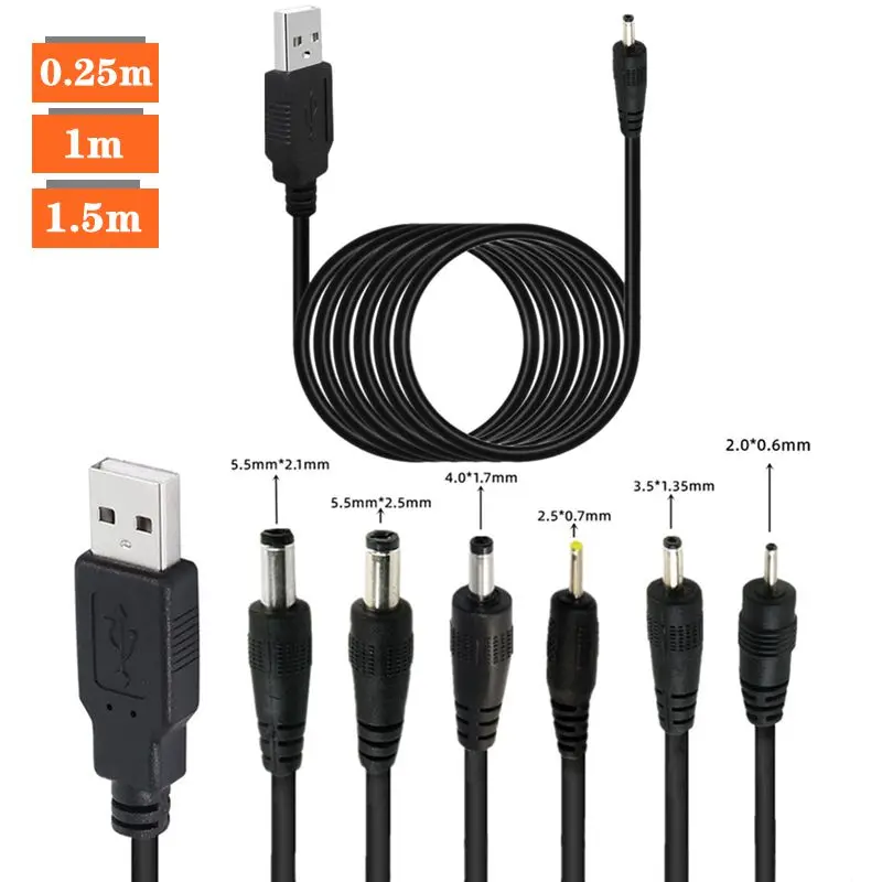 5V2A USB To DC Power Plug 5.5 * 2.1/5.5 * 2.5/4.0 * 1.7/2.0 * 0.6/3.5 * 1.35/2.5 * 0.7mm Adapter/Router/Desk Lamp Charging Cable