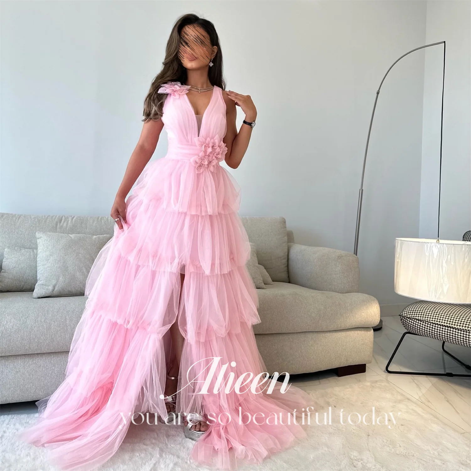 

Aileen Layered Prom Dress Customized Long Sleeve Dresses for Special Occasions A-line Evening Dresses Women Elegant Lady Dress