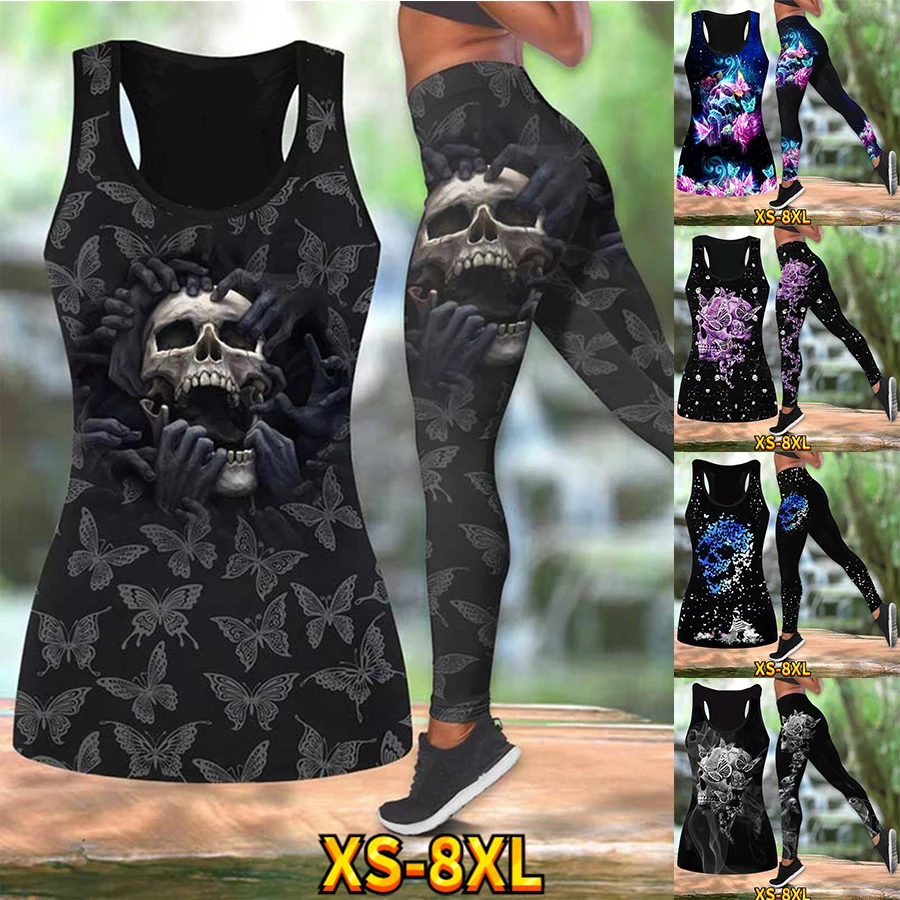 Stylish Printed Tank Top Ladies Summer Gym Running Sexy Yoga Pants Quick Drying Breathable Suit XS-8XL