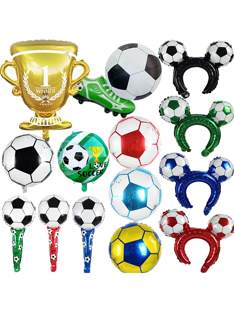 1 ballon trophée de football, ballons en feuille de 18 pouces, ballon de sport, chaussure de sport, bâton de soutien à la main, couvre-chef, ballon de fête d'anniversaire sportive