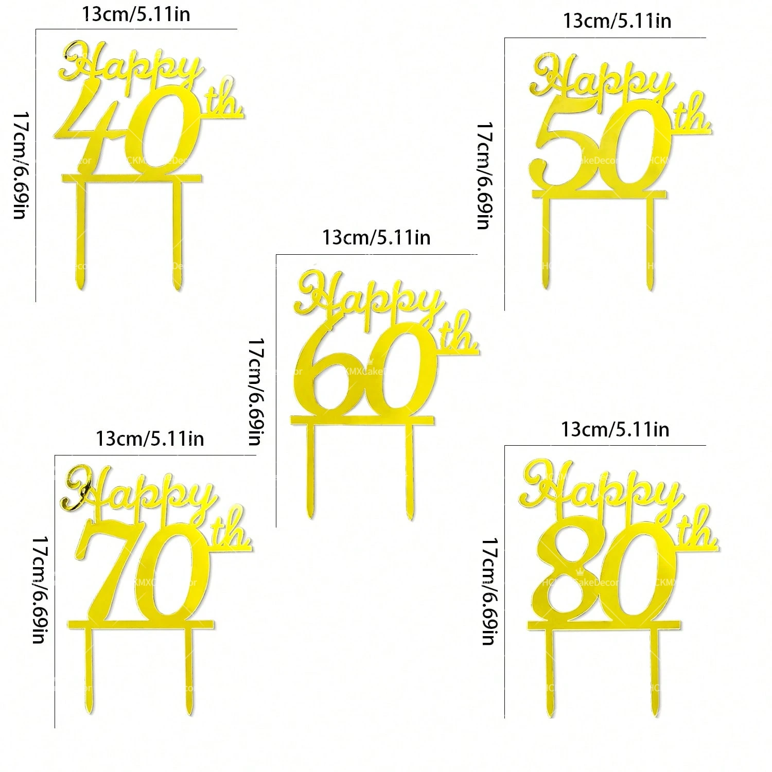 3er-/6er-Set Happy 18., 21., 30., 40., 50., 60., 70., 80. Geburtstag Tortenaufsatz Nummer Alter Kuchendekoration für Geburtstagsfeier – Detail 9